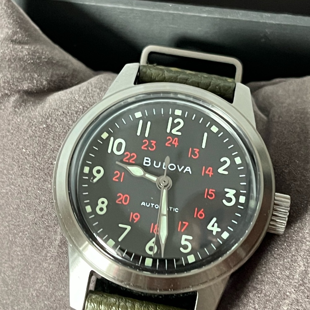 Bulova Black Dial Watch with Olive Green Strap - Picture 3 of 13